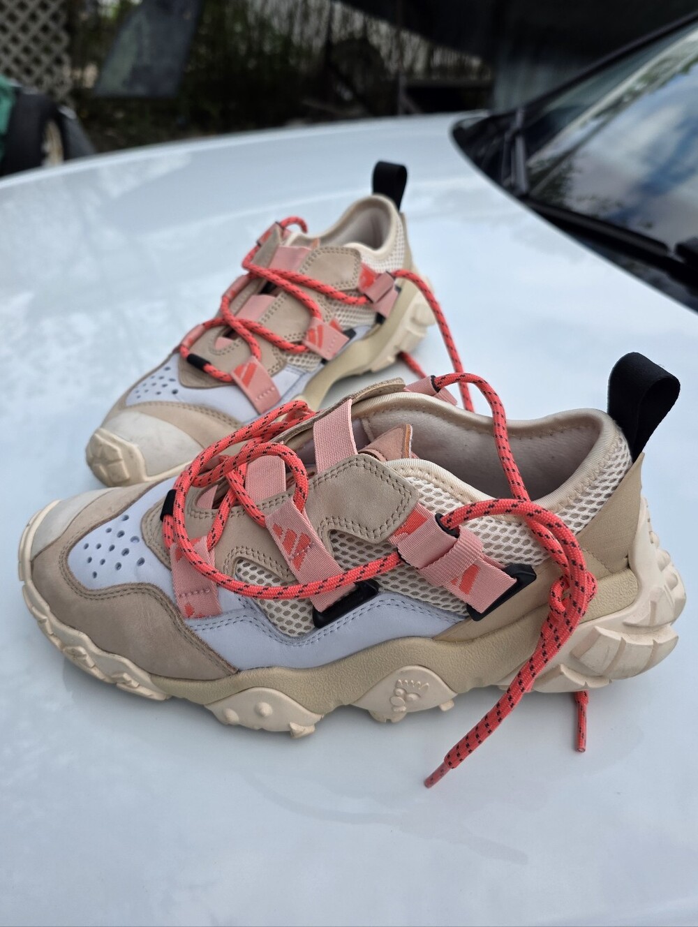 Adidas Women's Beige White Coral Athletic Sneakers